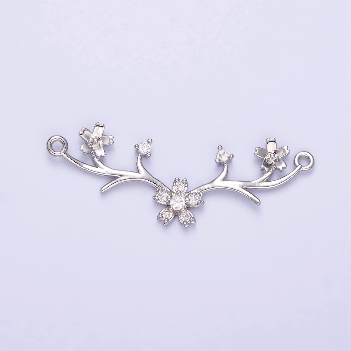 14K Gold Filled Flower Nature Branch CZ Curved Connector in Gold & Silver | G282