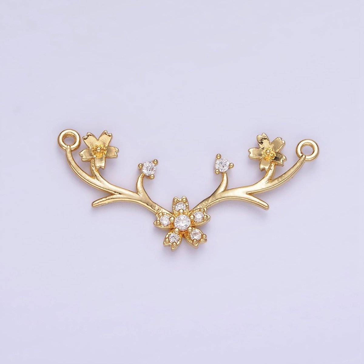 14K Gold Filled Flower Nature Branch CZ Curved Connector in Gold & Silver | G282