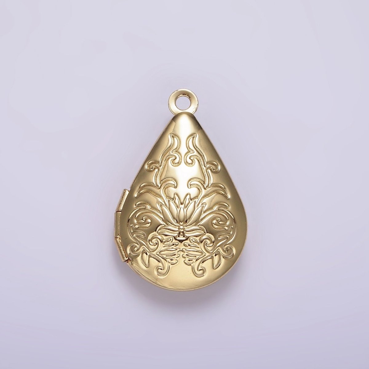 14K Gold Filled Flower Vine Leaf Teardrop Dome Minimalist Locket Charm | AA1328