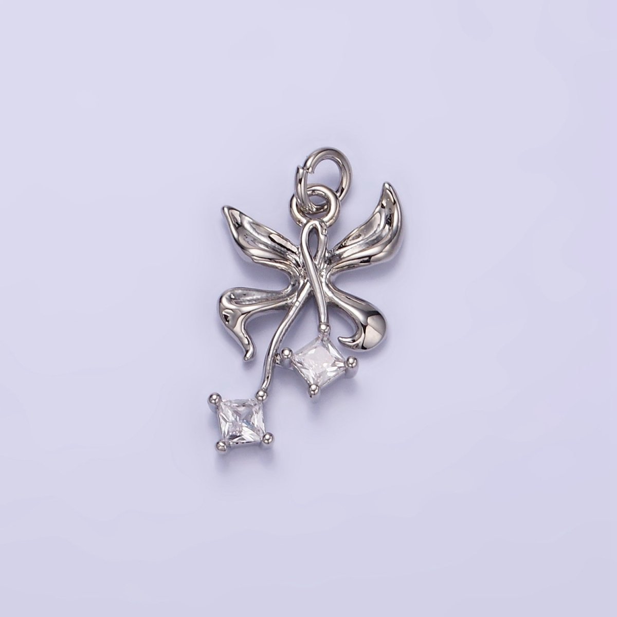 14K Gold Filled Foil Butterfly Insect Rhombus CZ Charm in Gold & Silver | W543