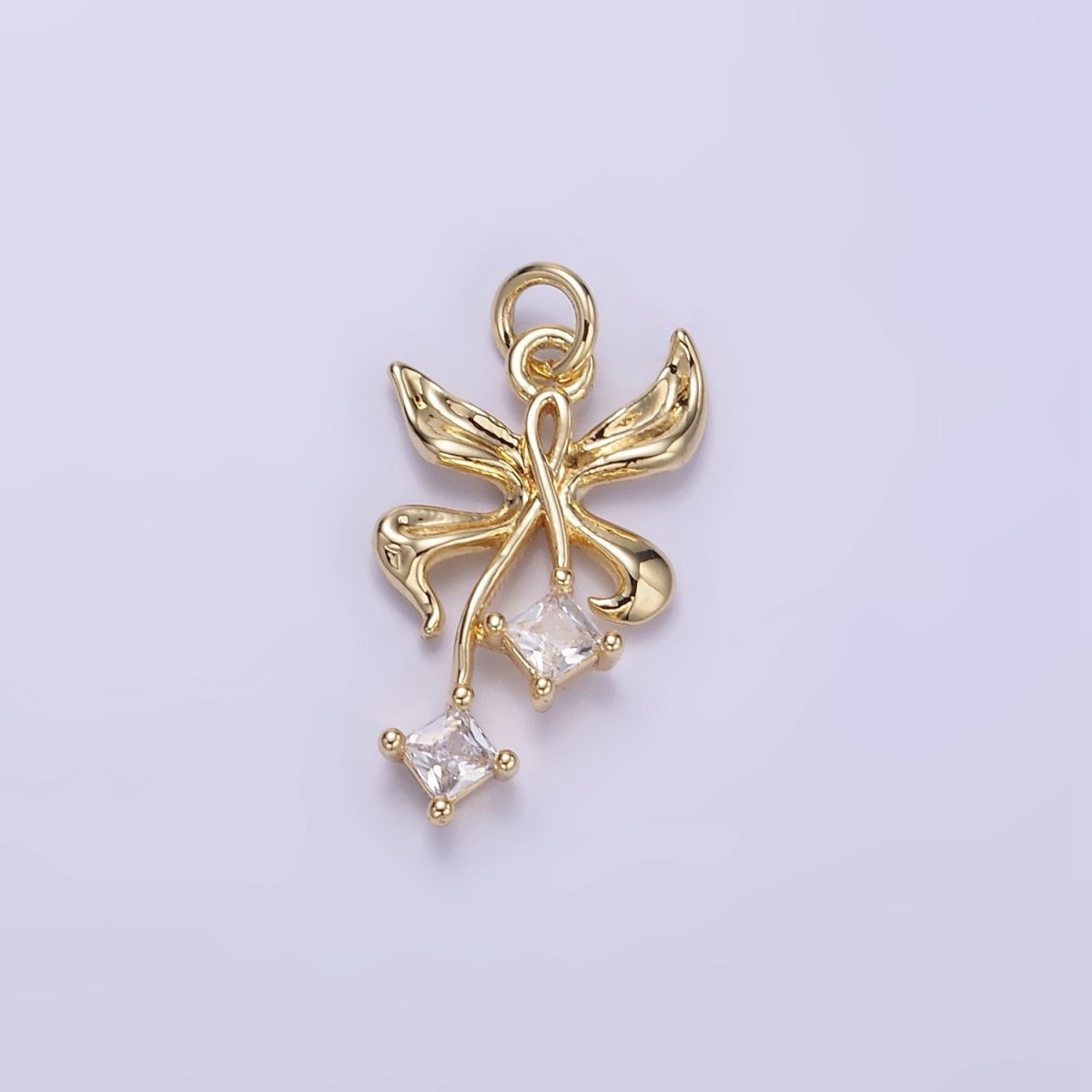14K Gold Filled Foil Butterfly Insect Rhombus CZ Charm in Gold & Silver | W543