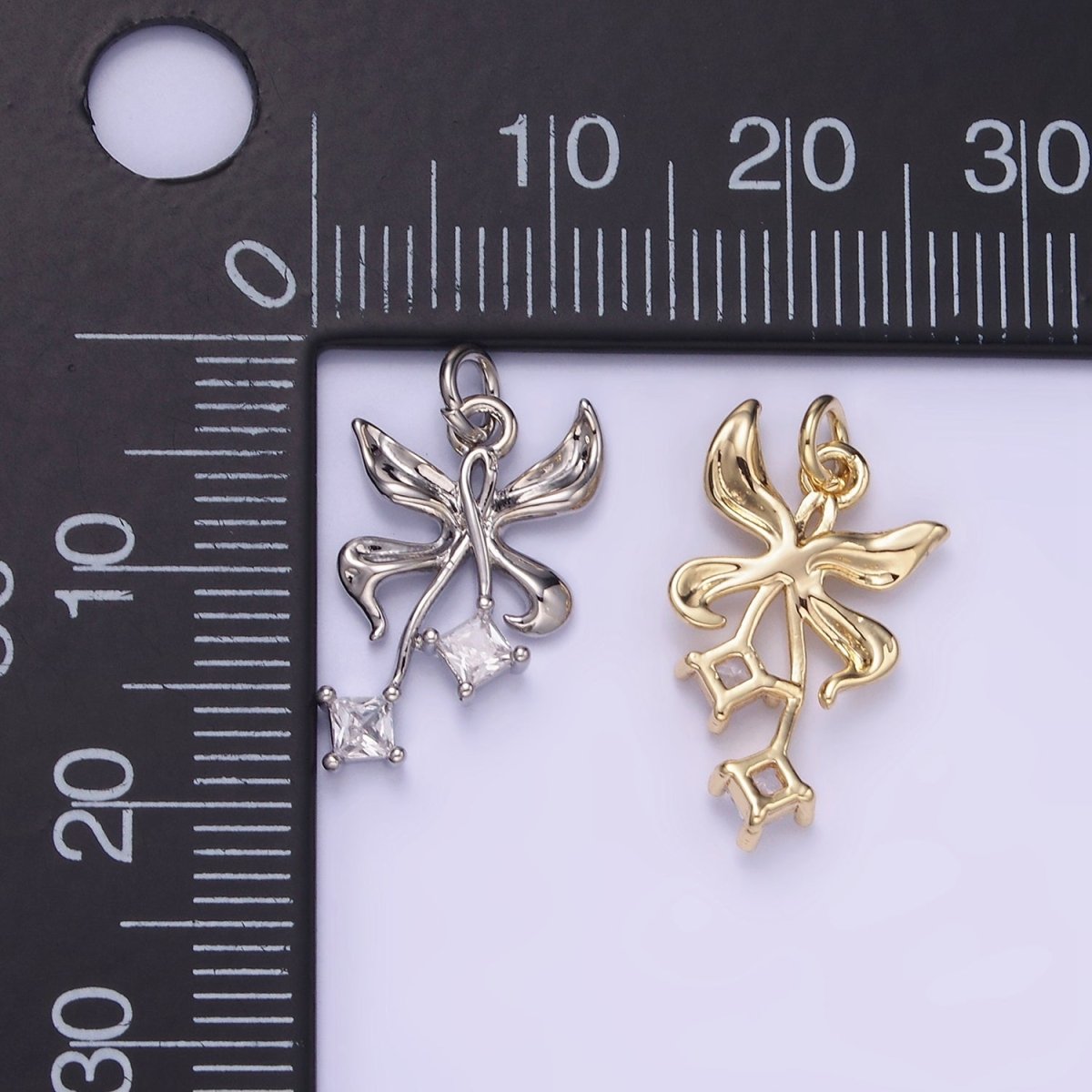 14K Gold Filled Foil Butterfly Insect Rhombus CZ Charm in Gold & Silver | W543