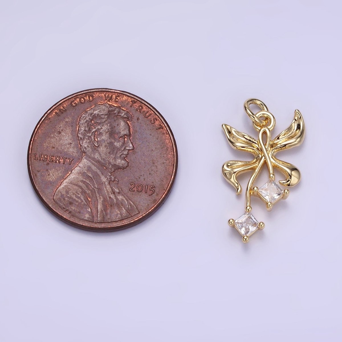 14K Gold Filled Foil Butterfly Insect Rhombus CZ Charm in Gold & Silver | W543