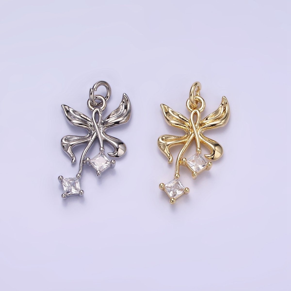 14K Gold Filled Foil Butterfly Insect Rhombus CZ Charm in Gold & Silver | W543