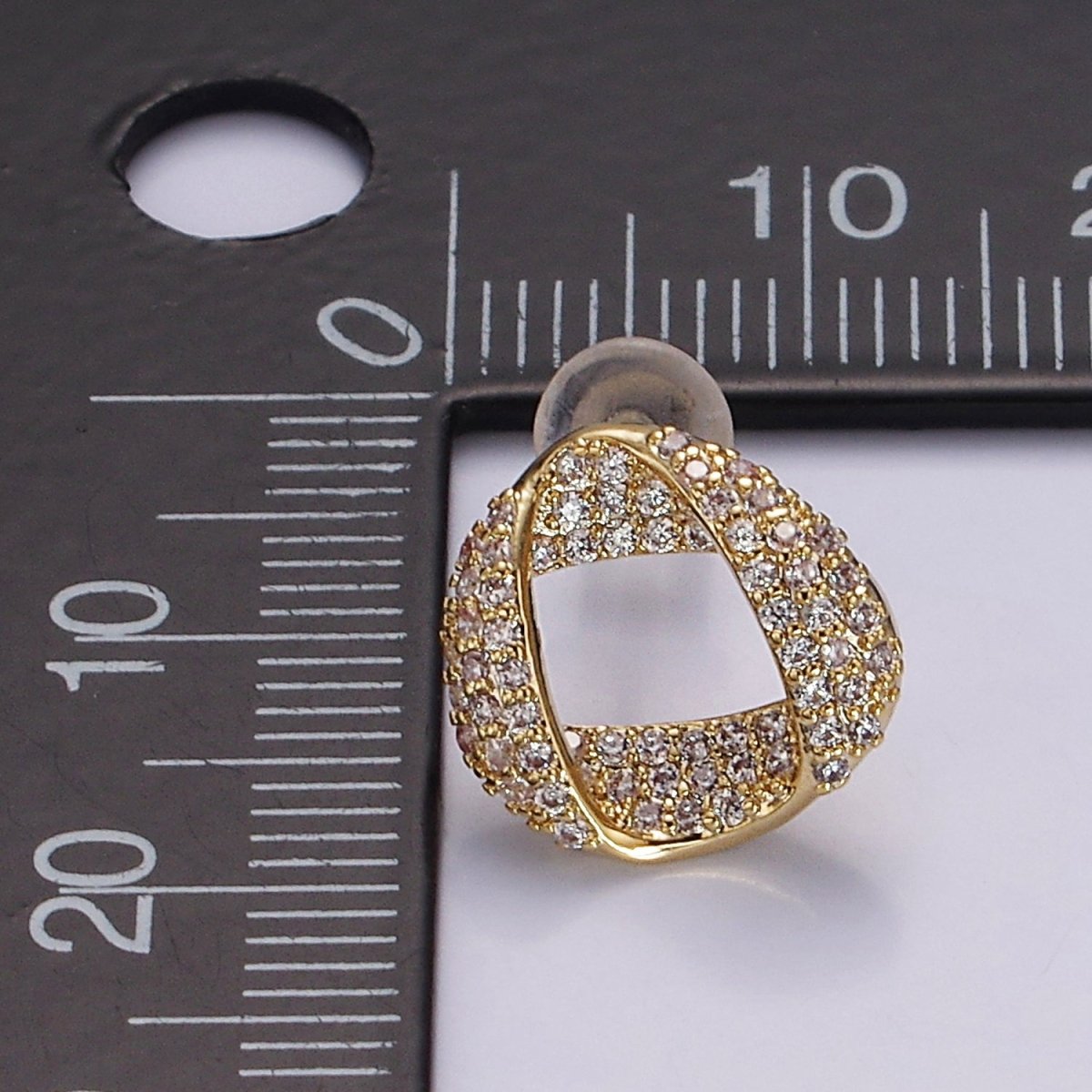 14K Gold Filled Folded Micro Paved CZ Geometric Open Stud Earrings in Gold & Silver | V310