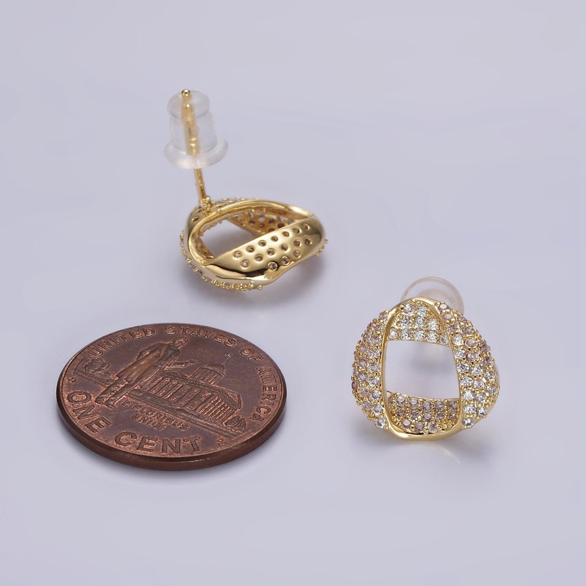 14K Gold Filled Folded Micro Paved CZ Geometric Open Stud Earrings in Gold & Silver | V310