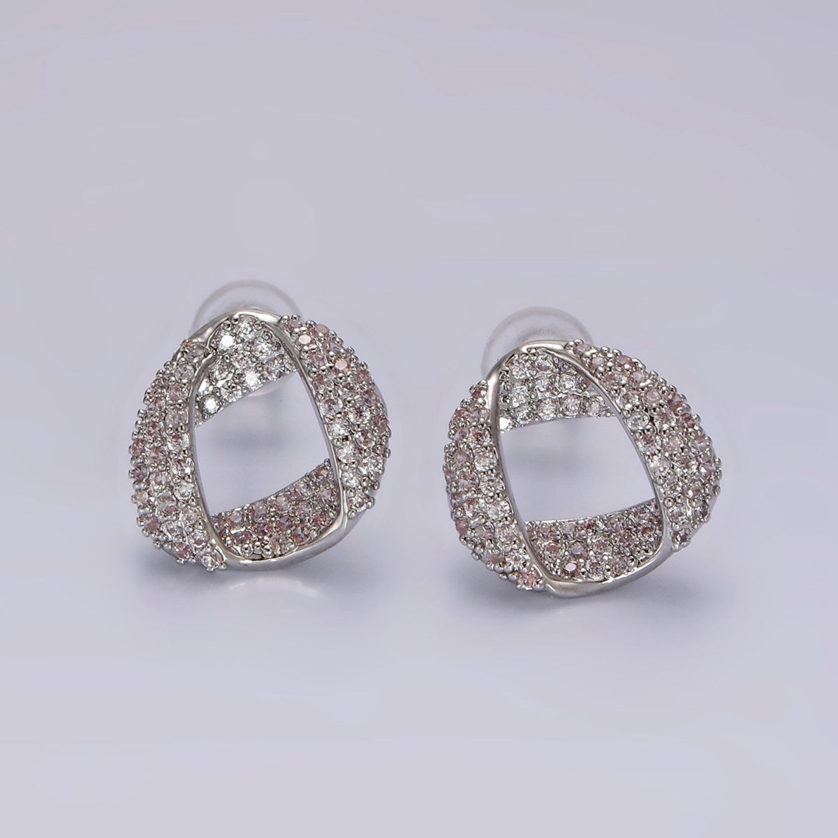 14K Gold Filled Folded Micro Paved CZ Geometric Open Stud Earrings in Gold & Silver | V310