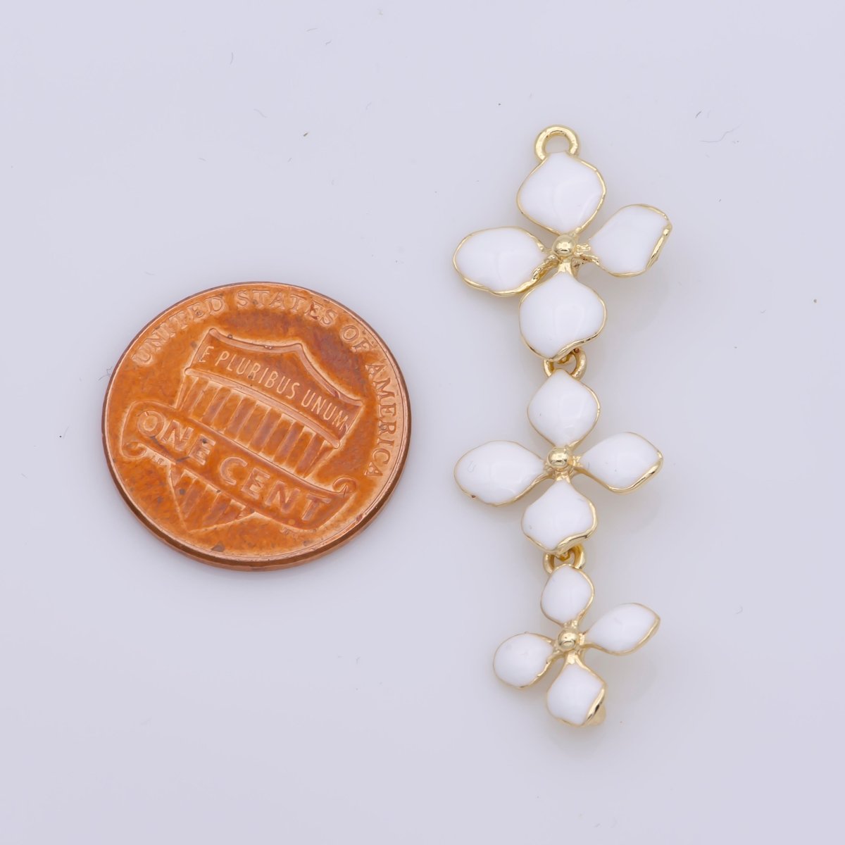 14K Gold Filled Four-Petal Flower Pendant, Enamel Flower Charm, Gold Flower Charm, Earring Necklace Making Findings 40x15mm F-934