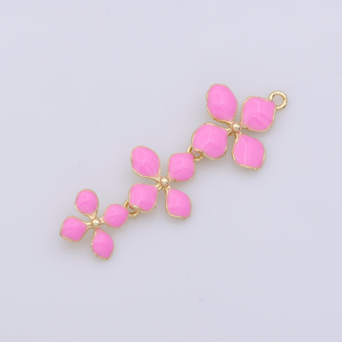 14K Gold Filled Four-Petal Flower Pendant, Enamel Flower Charm, Gold Flower Charm, Earring Necklace Making Findings 40x15mm F-934