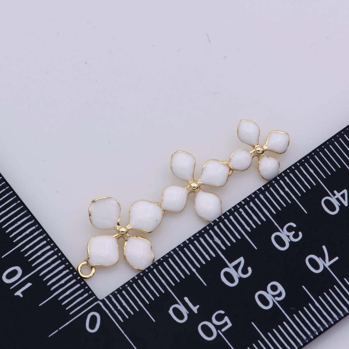 14K Gold Filled Four-Petal Flower Pendant, Enamel Flower Charm, Gold Flower Charm, Earring Necklace Making Findings 40x15mm F-934