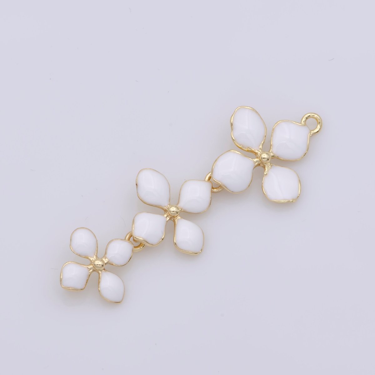 14K Gold Filled Four-Petal Flower Pendant, Enamel Flower Charm, Gold Flower Charm, Earring Necklace Making Findings 40x15mm F-934