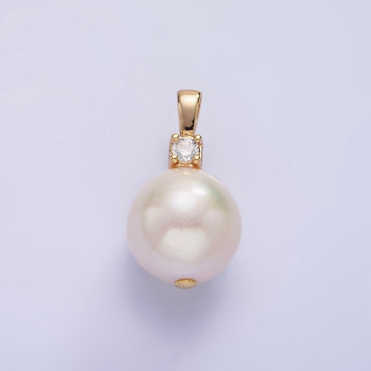 14K Gold Filled Freshwater Pearl Button Fuchsia, Green, Clear CZ Pendant | P1694 P1695