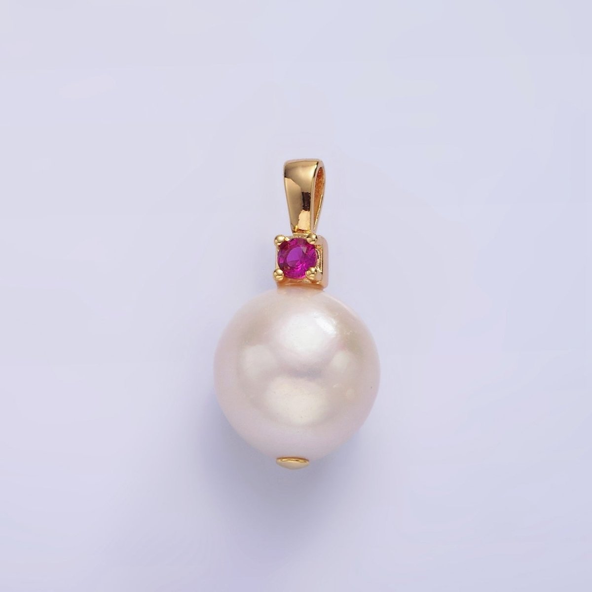 14K Gold Filled Freshwater Pearl Button Fuchsia, Green, Clear CZ Pendant | P1694 P1695
