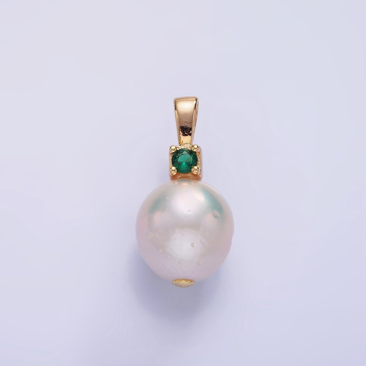 14K Gold Filled Freshwater Pearl Button Fuchsia, Green, Clear CZ Pendant | P1694 P1695