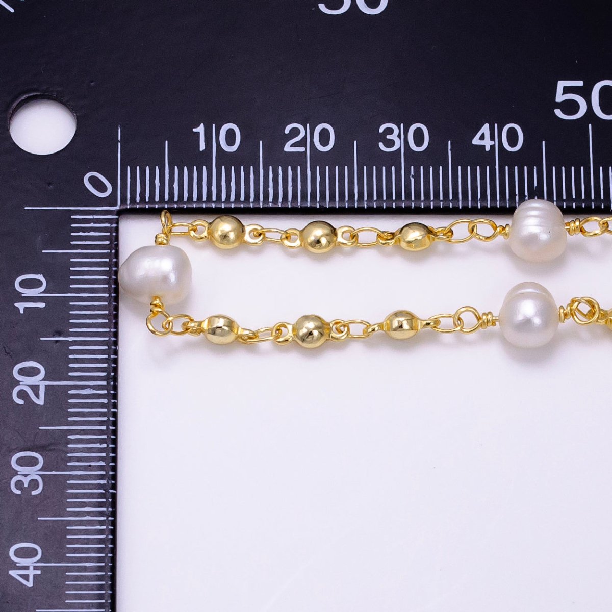 14K Gold Filled Freshwater Pearl Triple Bead Link Unfinished Chain | ROLL-1508 - DLUXCA