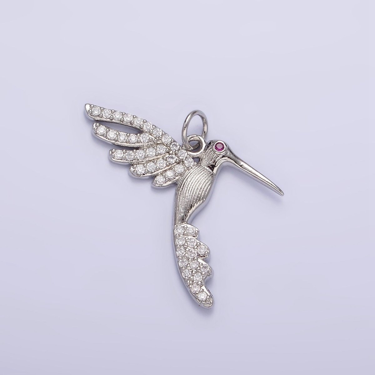 14K Gold Filled Fuchsia CZ Hummingbird Clear Micro Paved Wings Charm in Gold & Silver | N1089 N1090