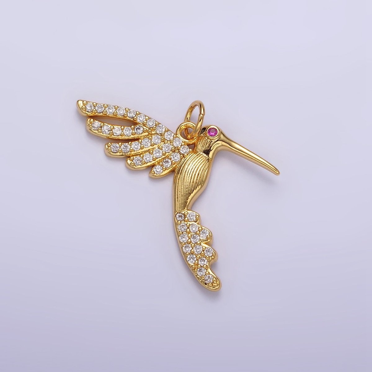 14K Gold Filled Fuchsia CZ Hummingbird Clear Micro Paved Wings Charm in Gold & Silver | N1089 N1090