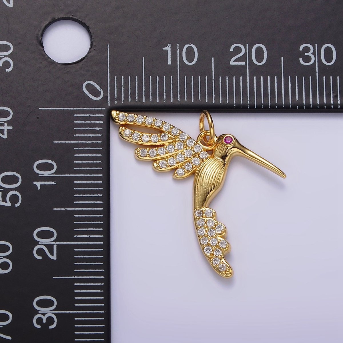 14K Gold Filled Fuchsia CZ Hummingbird Clear Micro Paved Wings Charm in Gold & Silver | N1089 N1090