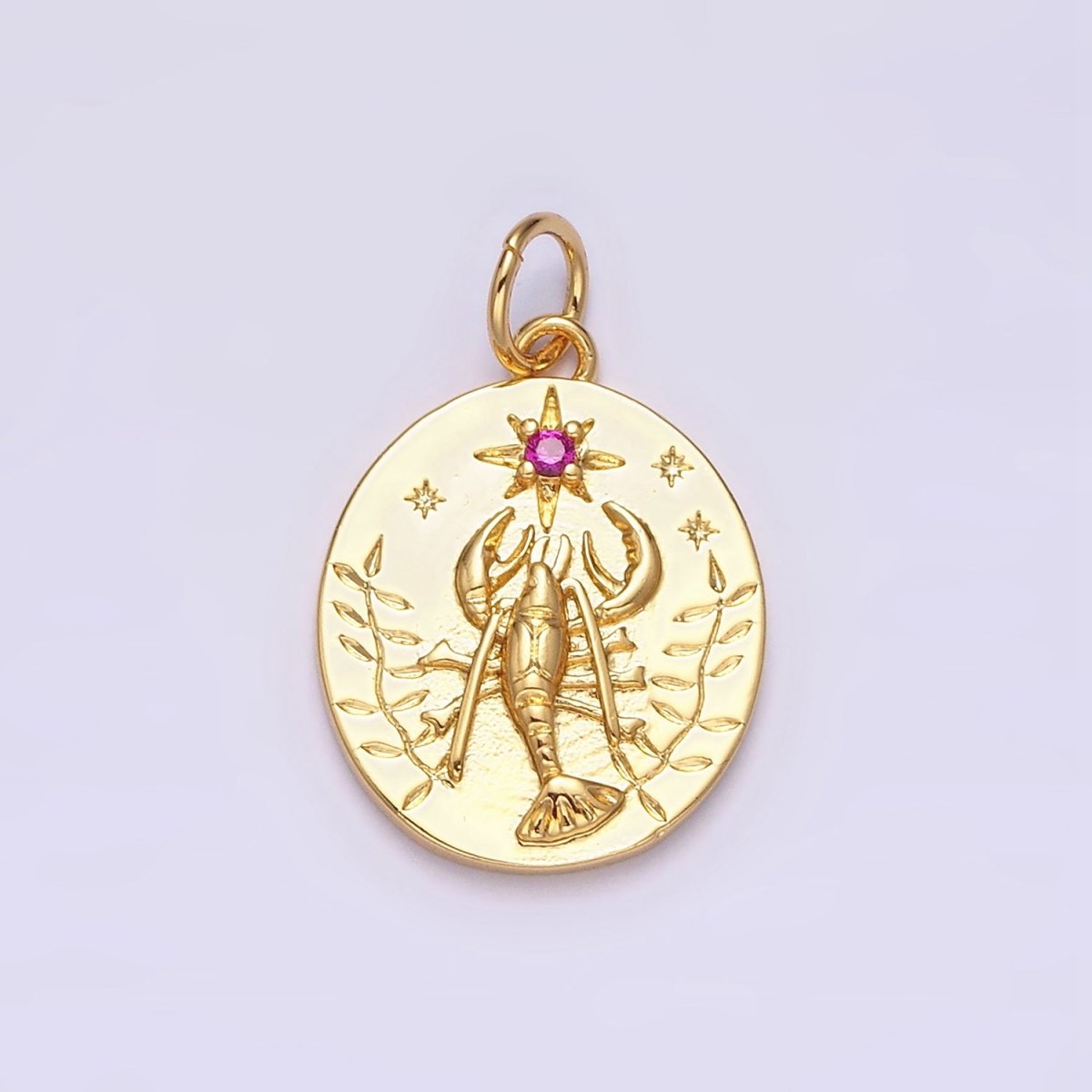 14K Gold Filled Fuchsia CZ North Star Lobster Kelp Ocean Oval Charm | AC1155 - DLUXCA