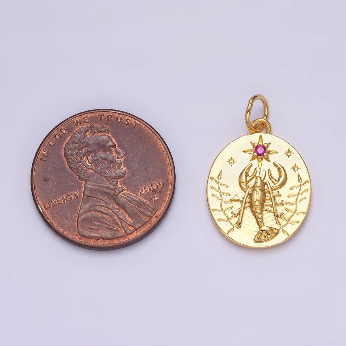 14K Gold Filled Fuchsia CZ North Star Lobster Kelp Ocean Oval Charm | AC1155 - DLUXCA