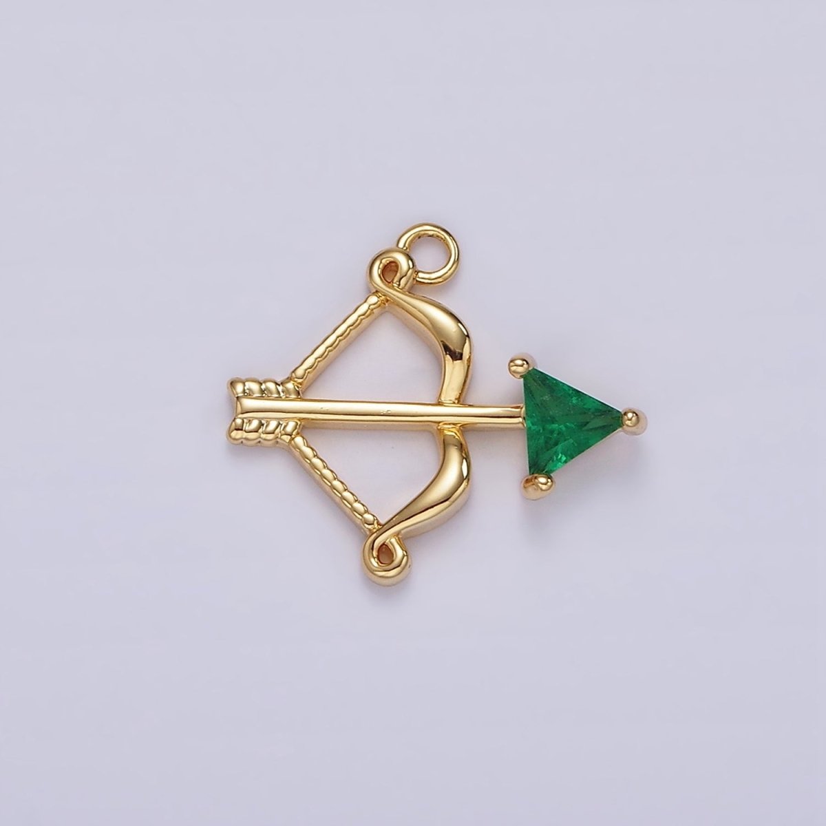 14K Gold Filled Fuchsia, Green CZ Arrow Bow Archery Open Charm | AG531 AG532