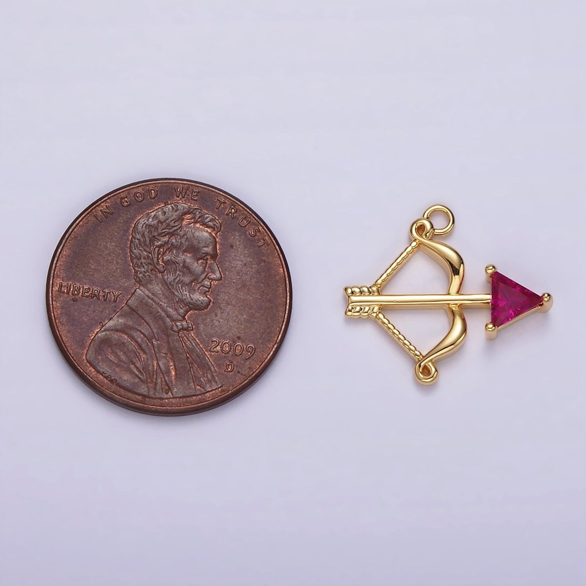 14K Gold Filled Fuchsia, Green CZ Arrow Bow Archery Open Charm | AG531 AG532