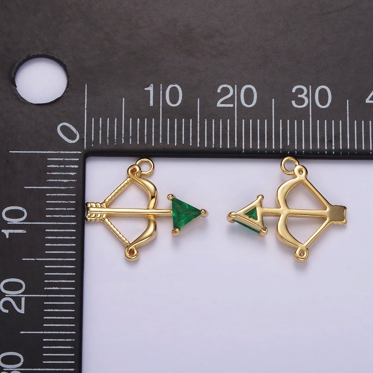 14K Gold Filled Fuchsia, Green CZ Arrow Bow Archery Open Charm | AG531 AG532