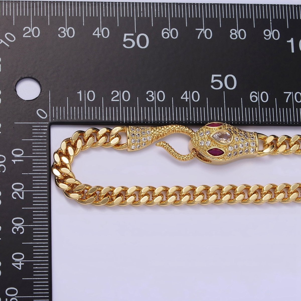 14K Gold Filled Fuchsia, Green Eyed Snake Textured Bite 18 Inch Curb Chain Necklace | WA-2204 - WA-2207 Clearance Pricing