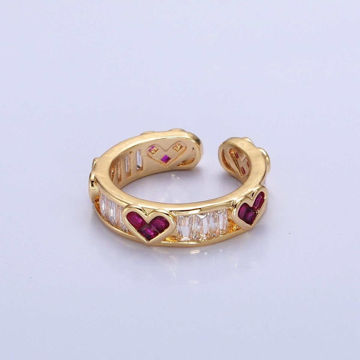 14K Gold Filled Fuchsia Heart Baguette Lined Ring in Gold & Silver | O1835 O1836
