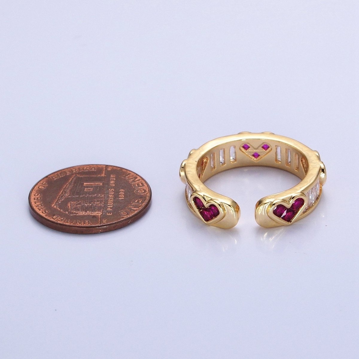 14K Gold Filled Fuchsia Heart Baguette Lined Ring in Gold & Silver | O1835 O1836