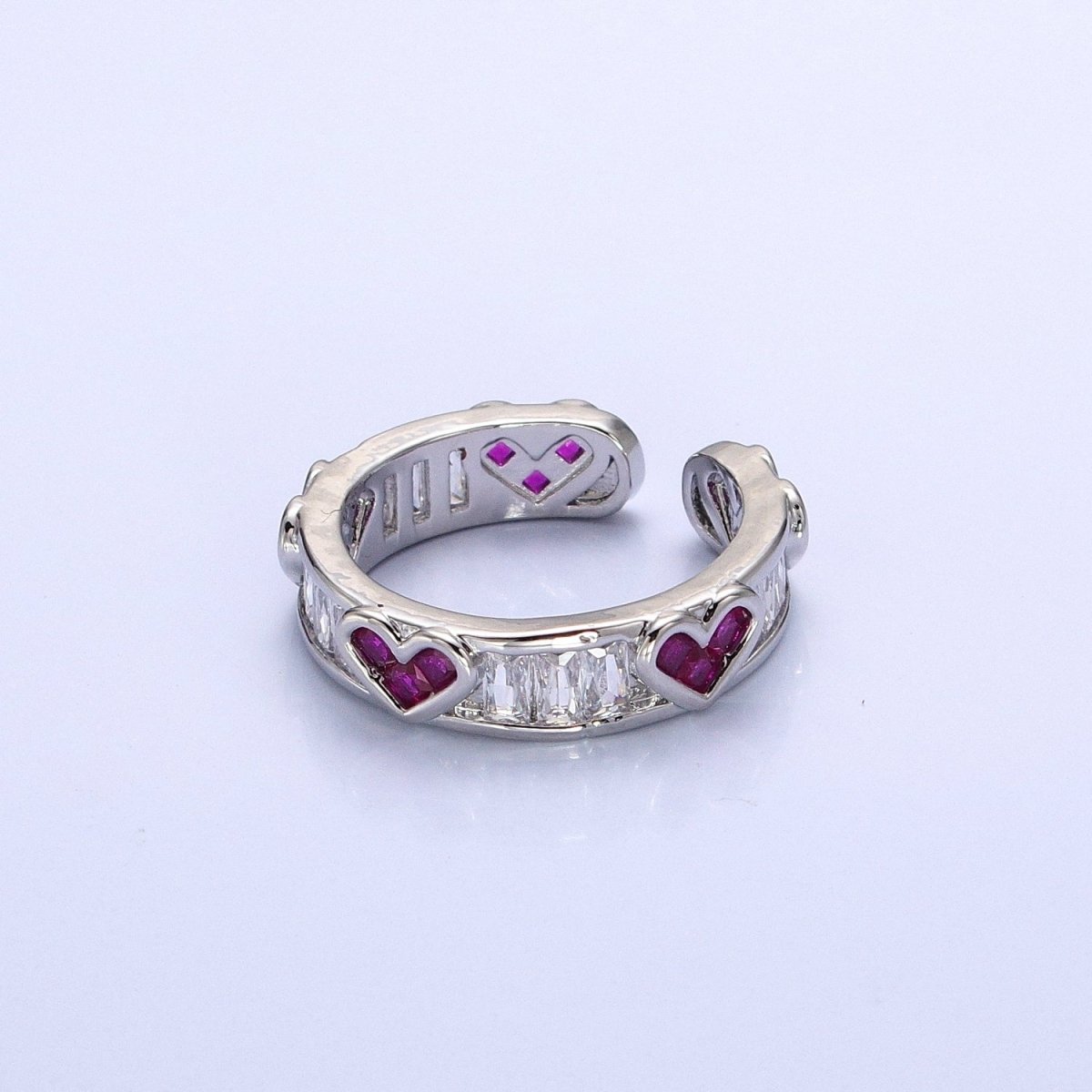 14K Gold Filled Fuchsia Heart Baguette Lined Ring in Gold & Silver | O1835 O1836