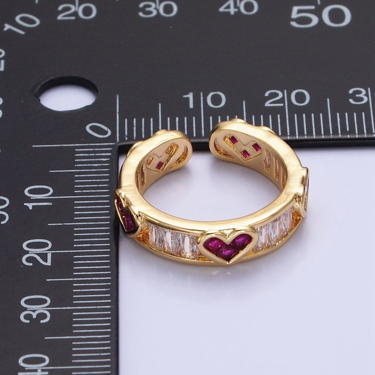 14K Gold Filled Fuchsia Heart Baguette Lined Ring in Gold & Silver | O1835 O1836