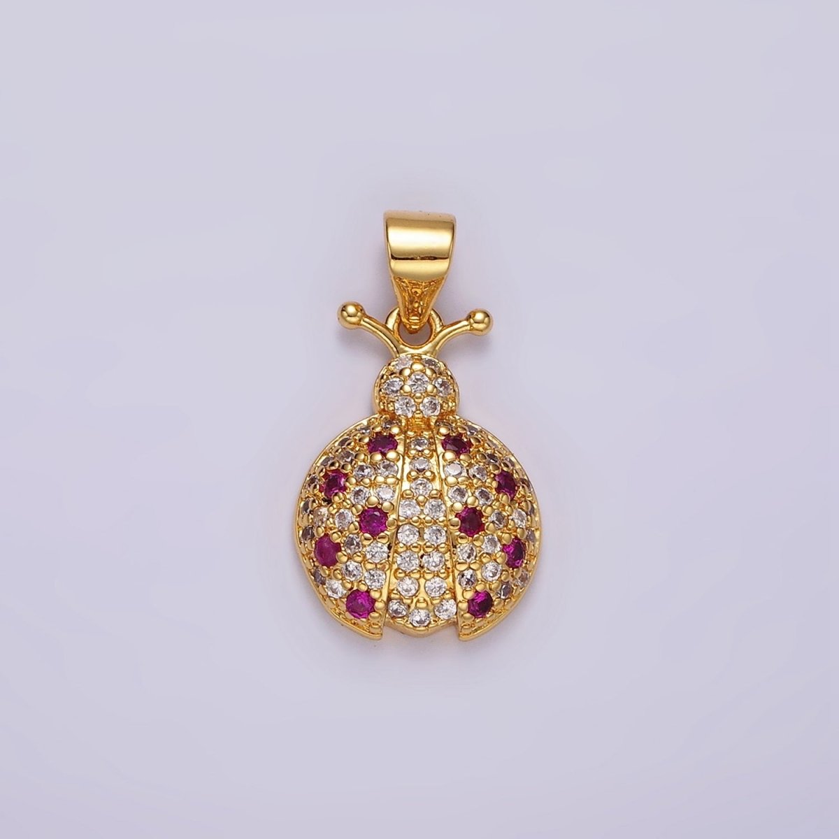 14K Gold Filled Fuchsia Micro Paved CZ Ladybug Insect Animal Pendant in Gold & Silver | N1975 N1976