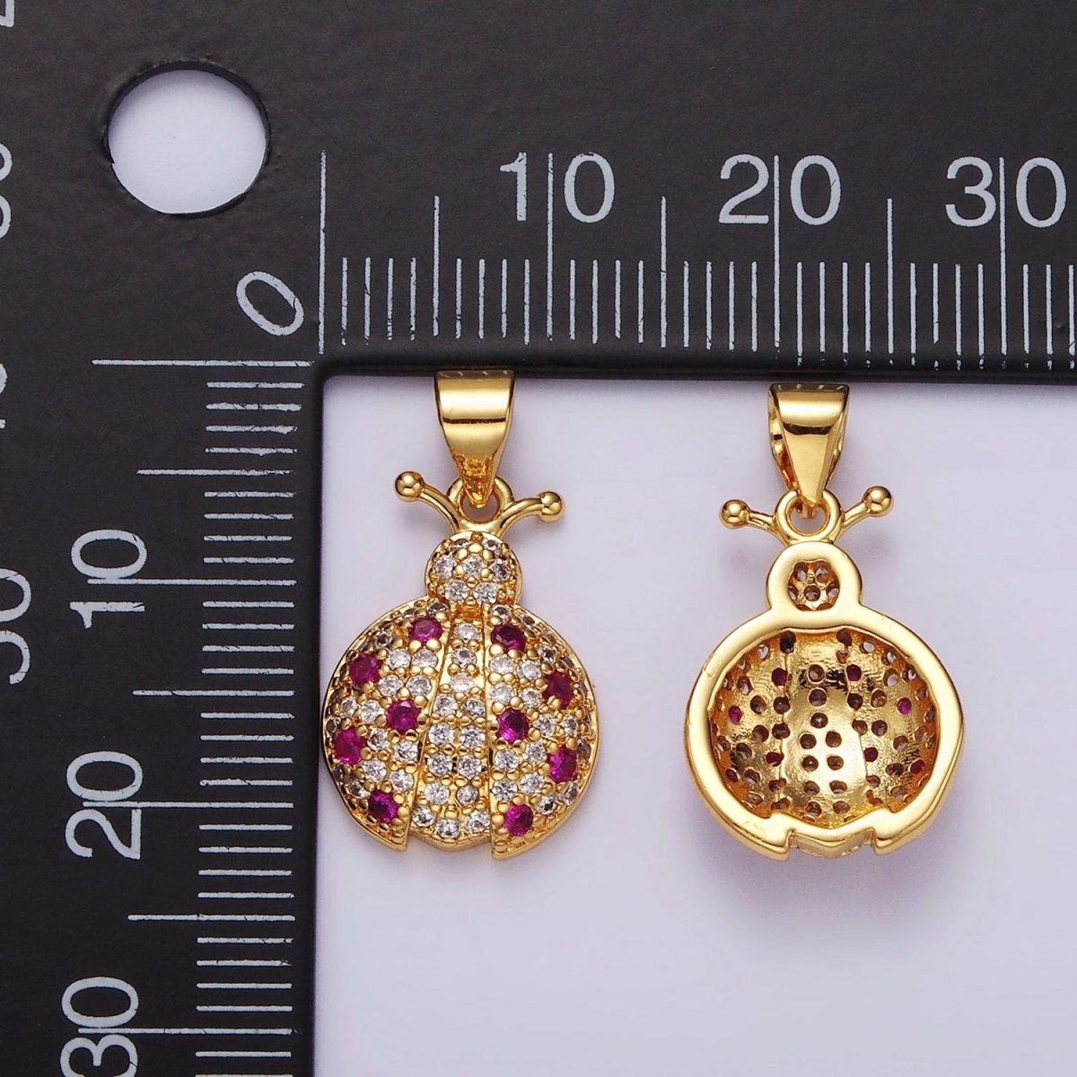 14K Gold Filled Fuchsia Micro Paved CZ Ladybug Insect Animal Pendant in Gold & Silver | N1975 N1976
