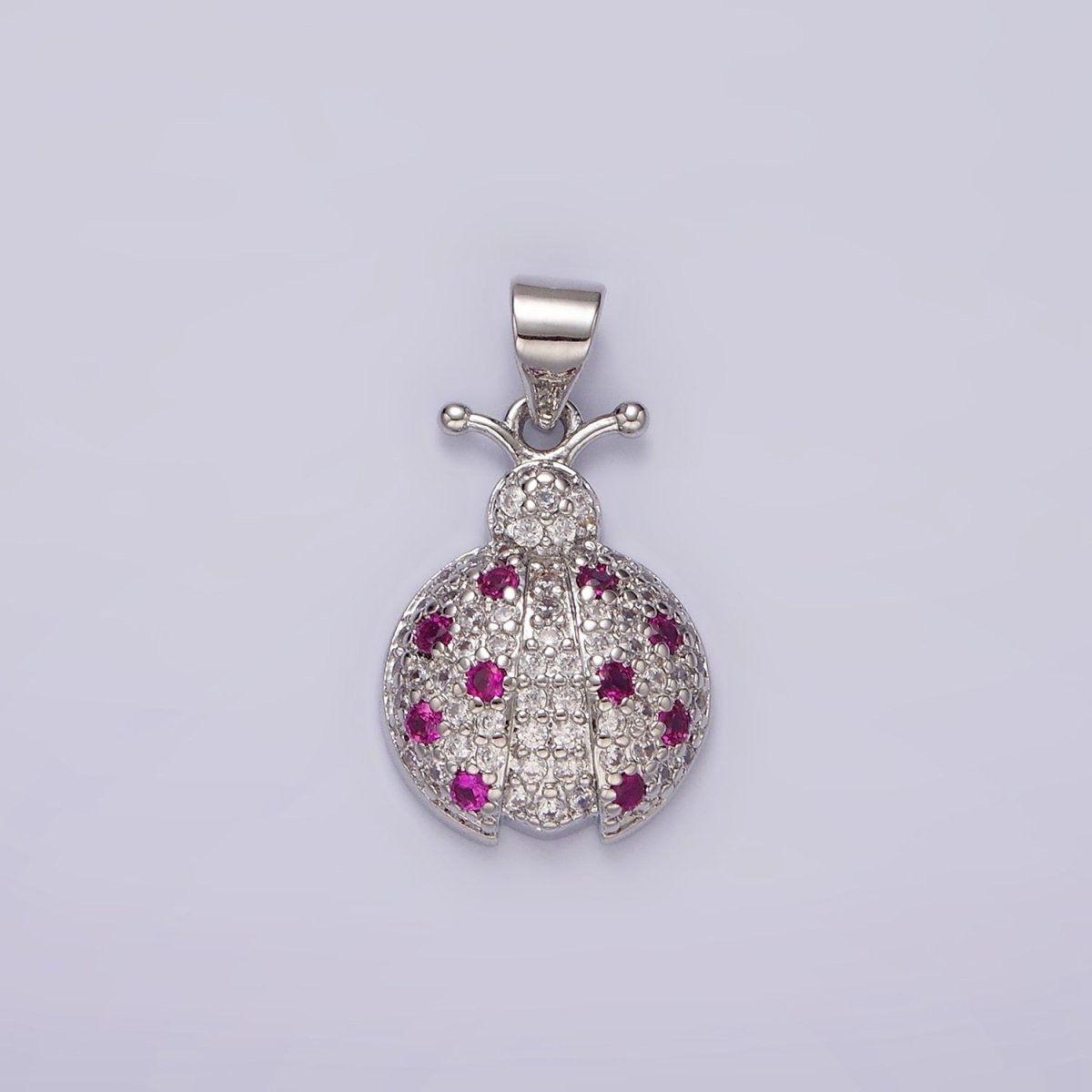 14K Gold Filled Fuchsia Micro Paved CZ Ladybug Insect Animal Pendant in Gold & Silver | N1975 N1976