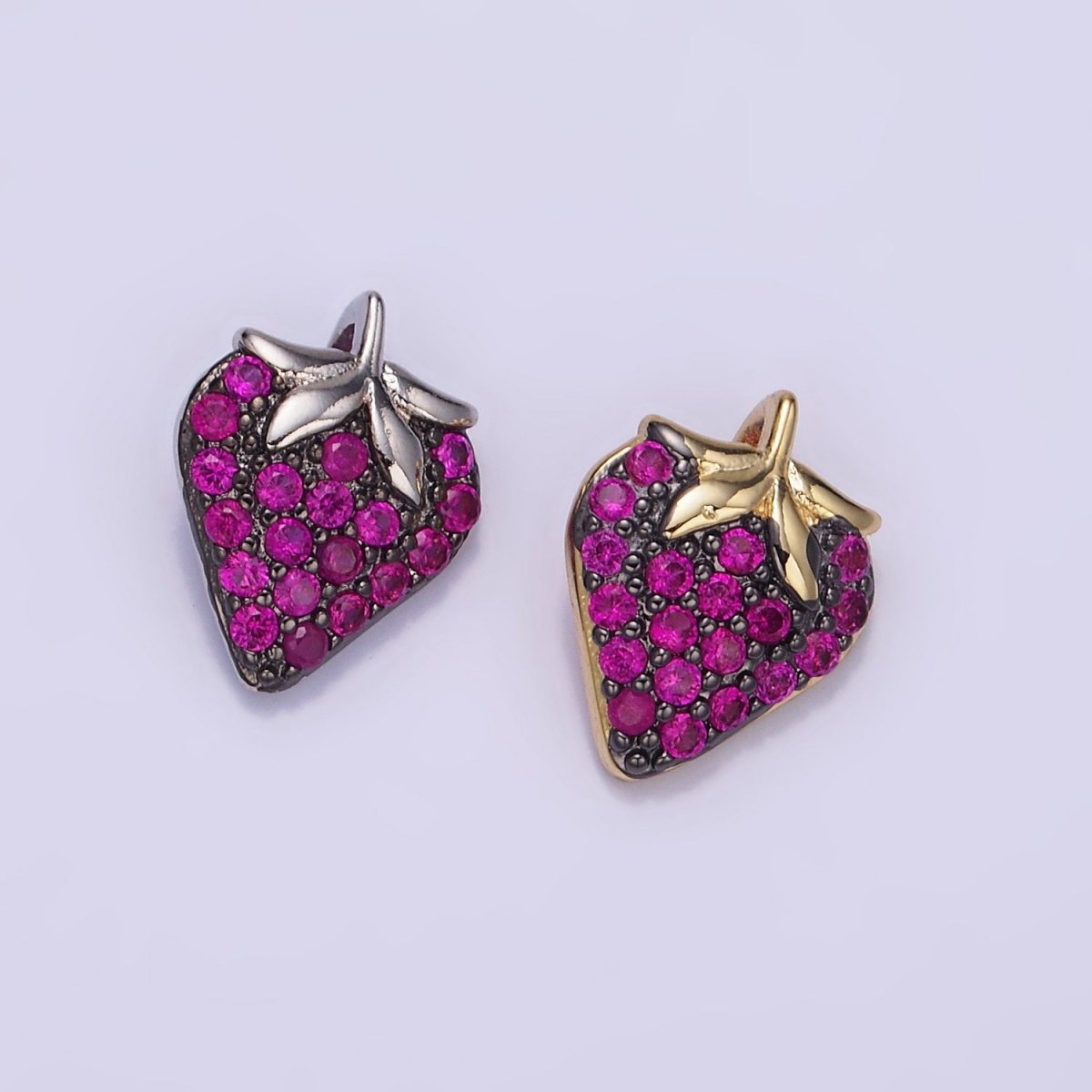 14K Gold Filled Fuchsia Micro Paved CZ Strawberry Fruit Pendant in Gold & Silver | AA1206