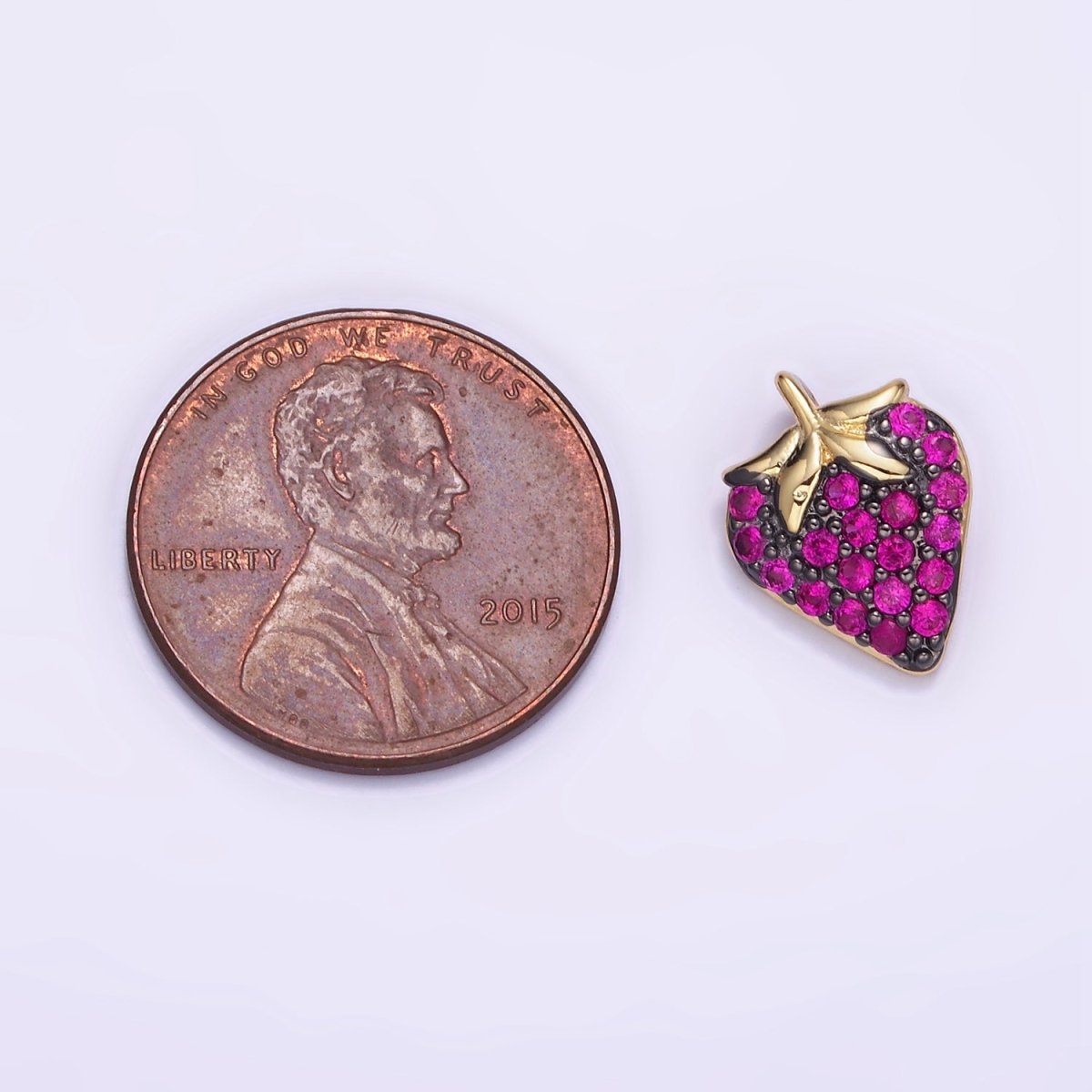 14K Gold Filled Fuchsia Micro Paved CZ Strawberry Fruit Pendant in Gold & Silver | AA1206