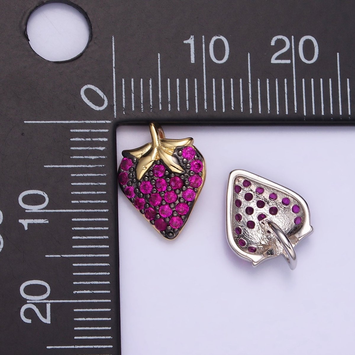 14K Gold Filled Fuchsia Micro Paved CZ Strawberry Fruit Pendant in Gold & Silver | AA1206