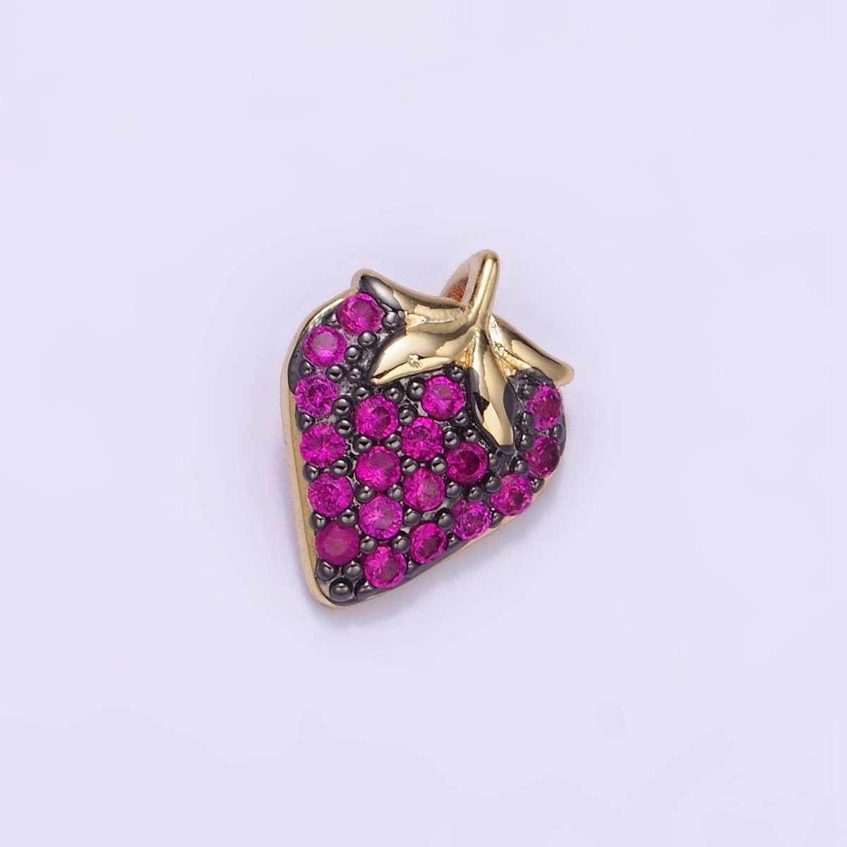 14K Gold Filled Fuchsia Micro Paved CZ Strawberry Fruit Pendant in Gold & Silver | AA1206