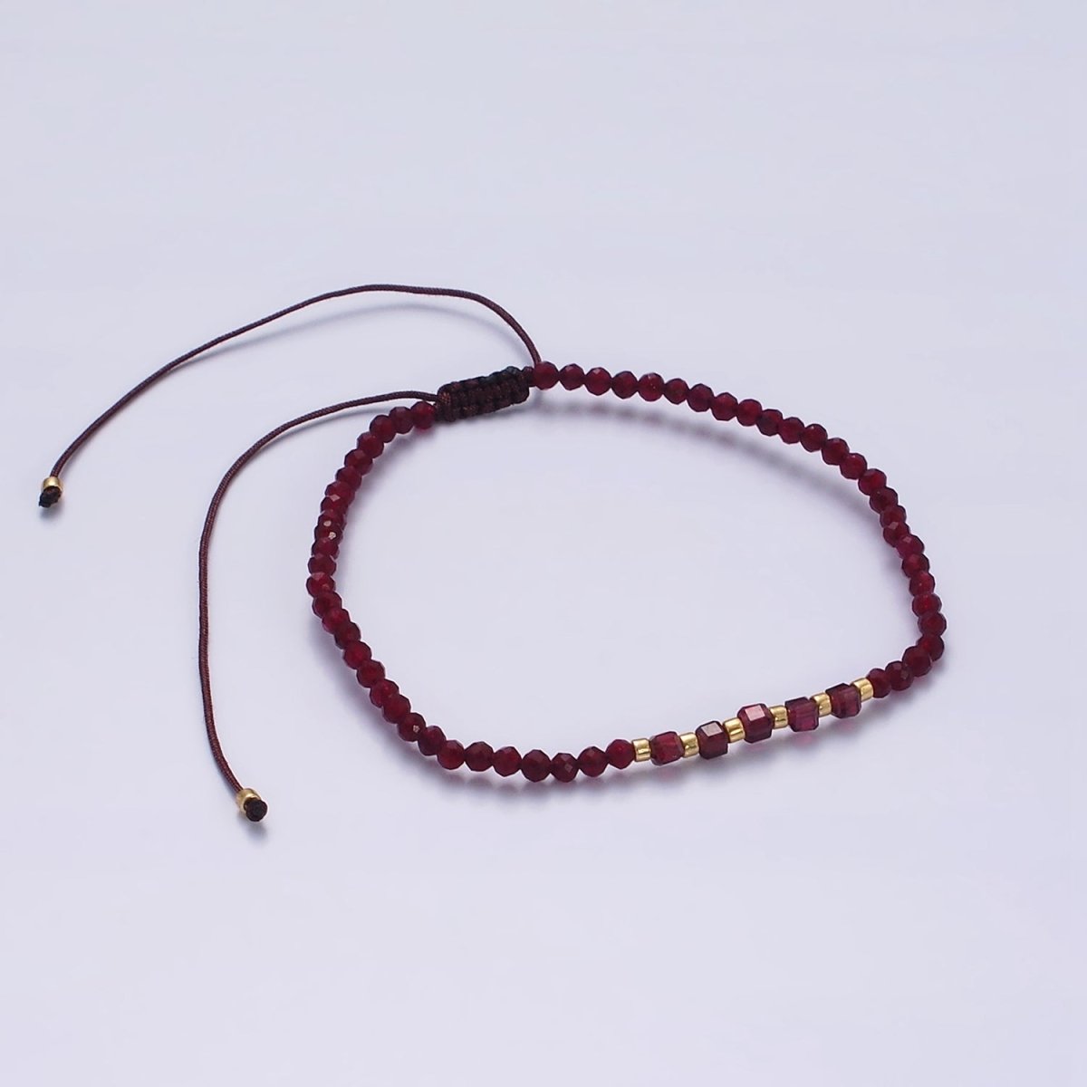 14K Gold Filled Garnet Multifaceted Red Rope Adjustable Friendship Bracelet | WA-2016 - WA-2164 Clearance Pricing