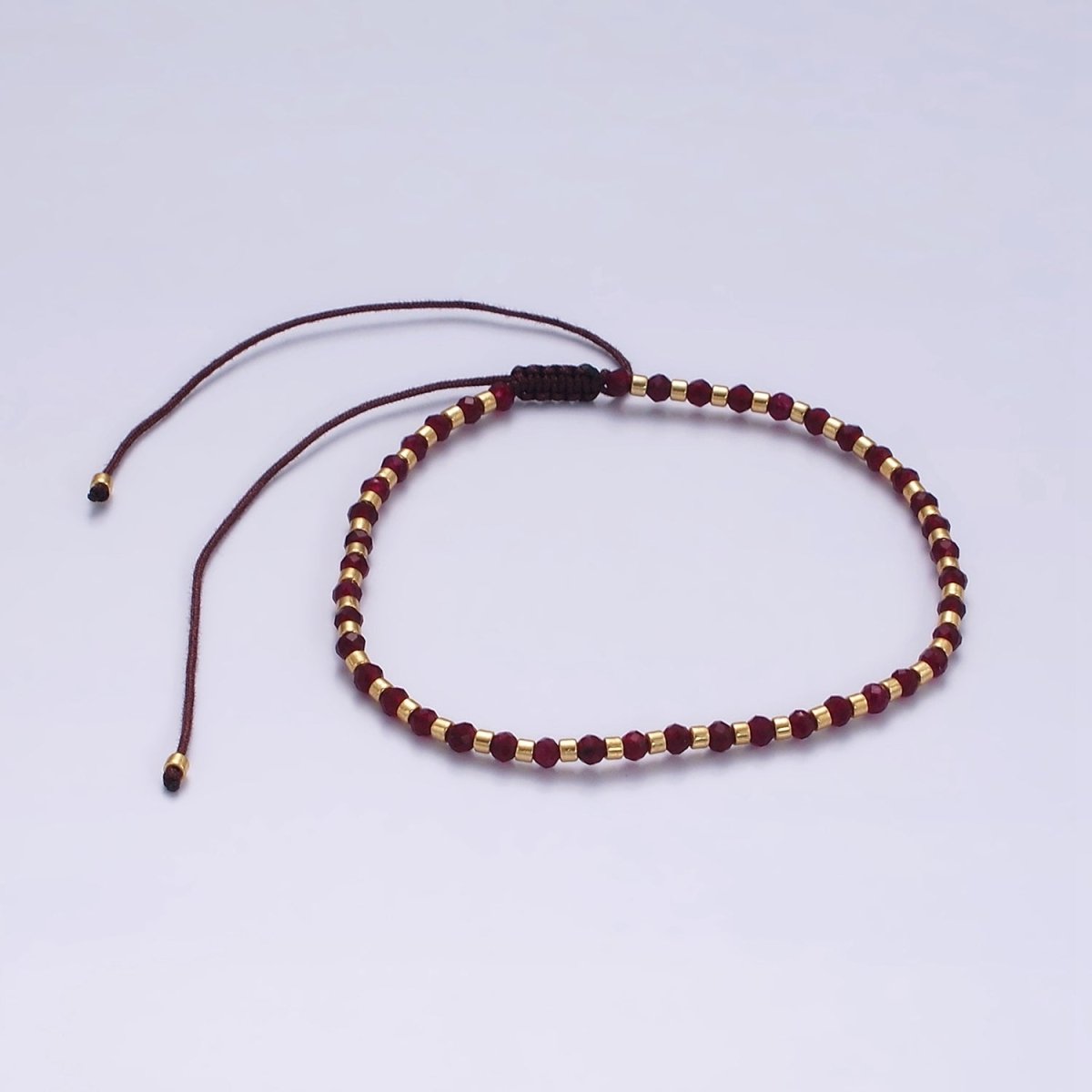 14K Gold Filled Garnet Multifaceted Red Rope Adjustable Friendship Bracelet | WA-2016 - WA-2164 Clearance Pricing