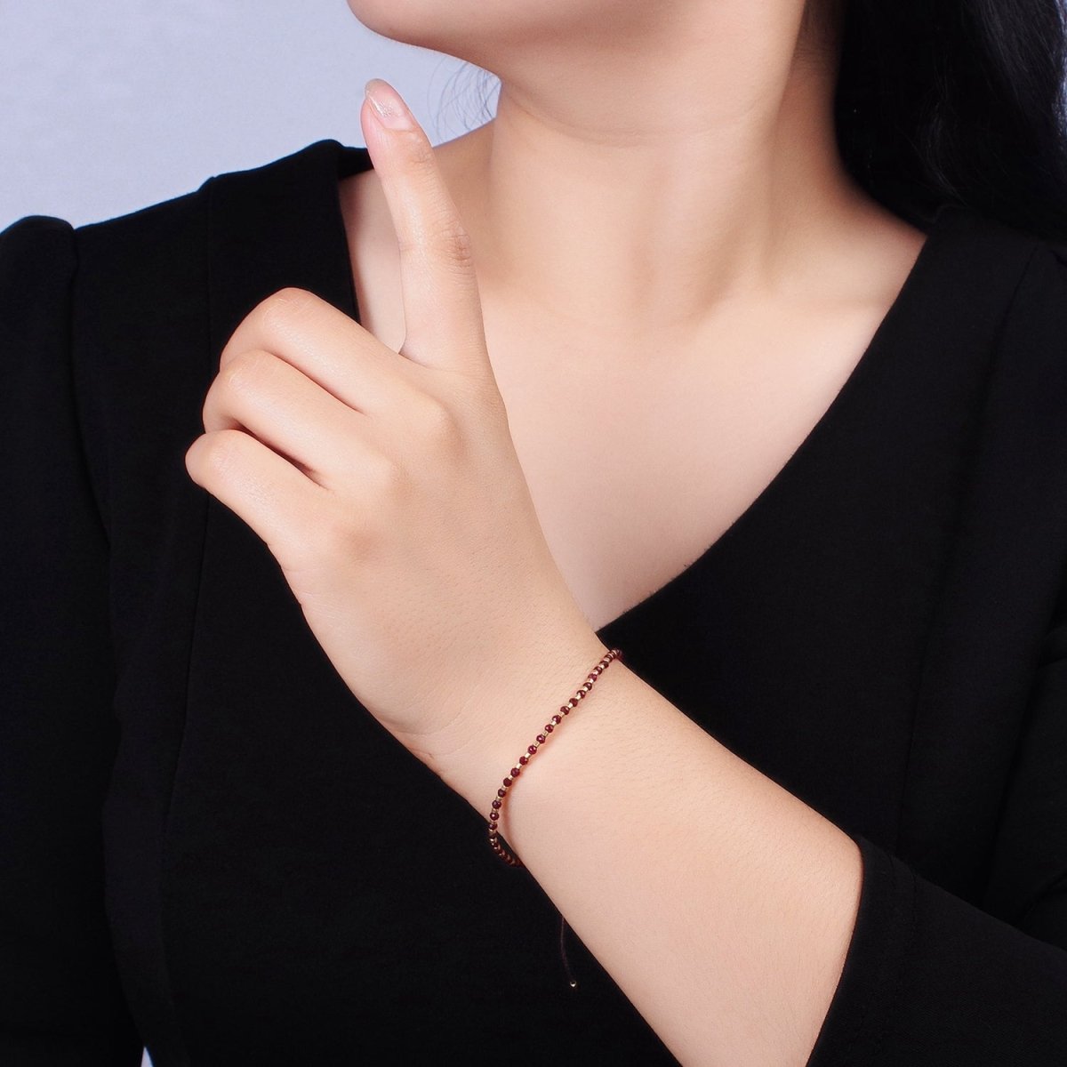 14K Gold Filled Garnet Multifaceted Red Rope Adjustable Friendship Bracelet | WA-2016 - WA-2164 Clearance Pricing