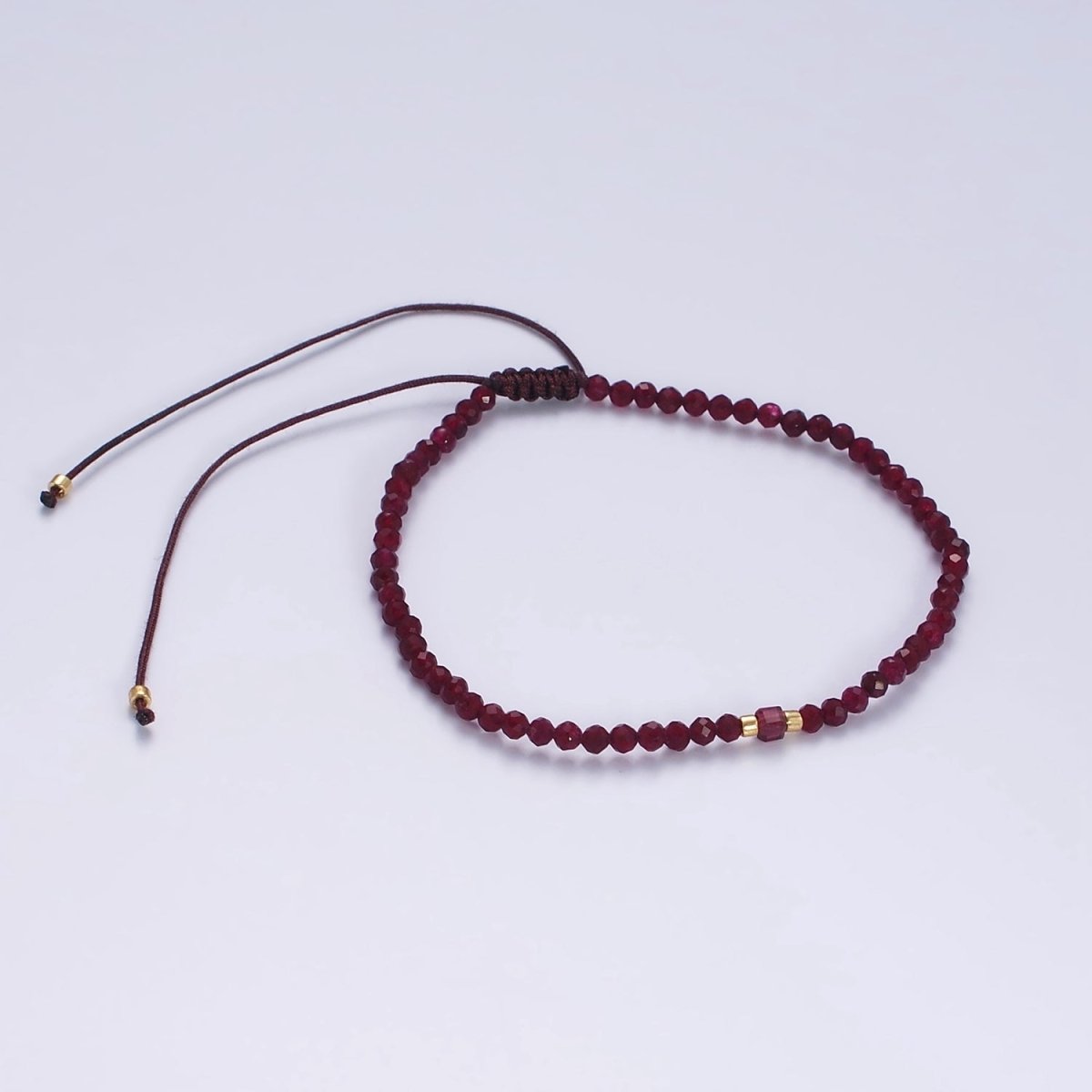 14K Gold Filled Garnet Multifaceted Red Rope Adjustable Friendship Bracelet | WA-2016 - WA-2164 Clearance Pricing