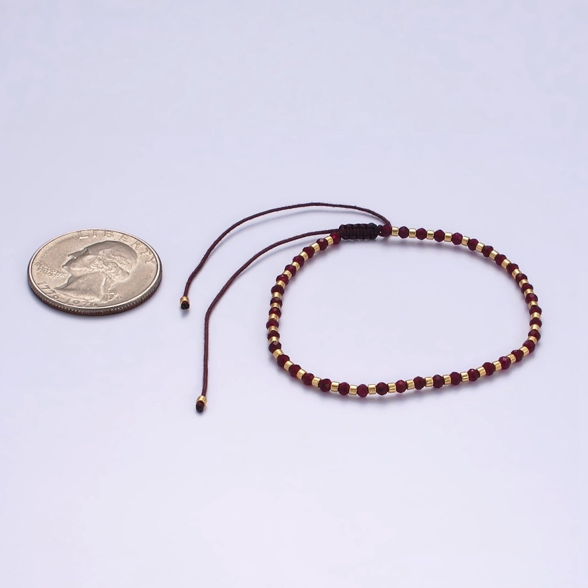 14K Gold Filled Garnet Multifaceted Red Rope Adjustable Friendship Bracelet | WA-2016 - WA-2164 Clearance Pricing