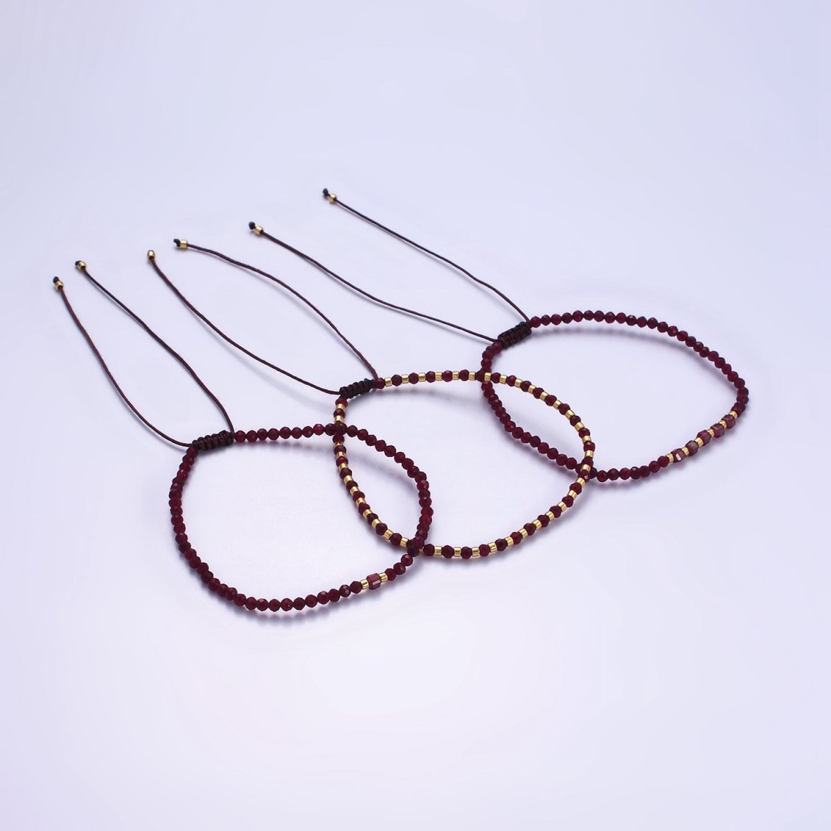 14K Gold Filled Garnet Multifaceted Red Rope Adjustable Friendship Bracelet | WA-2016 - WA-2164 Clearance Pricing