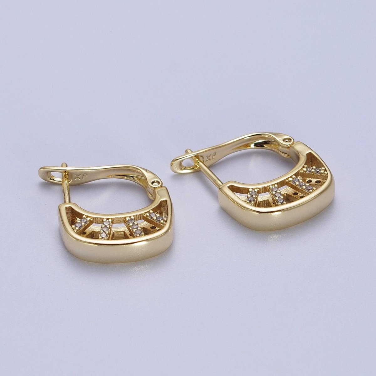 14K Gold Filled Geometric Micro Paved CZ Bar Latch Earrings | V-024 - DLUXCA
