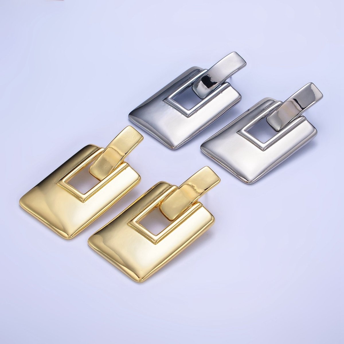 14K Gold Filled Geometric Rectangle Bar Drop Stud Earrings in Gold & Silver | P458 P459