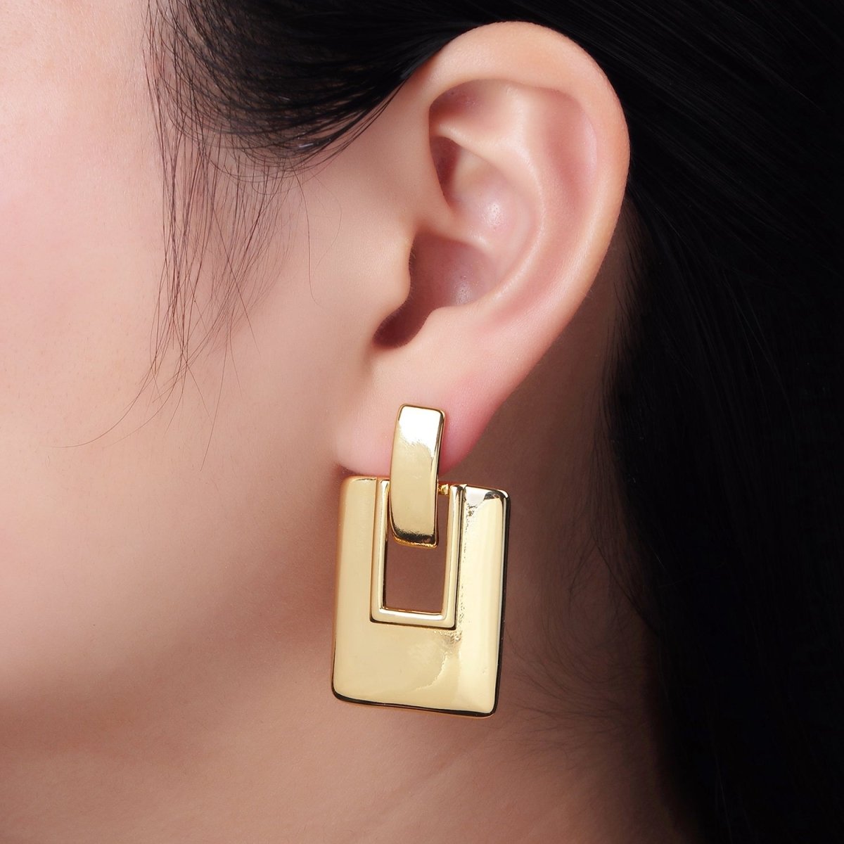 14K Gold Filled Geometric Rectangle Bar Drop Stud Earrings in Gold & Silver | P458 P459