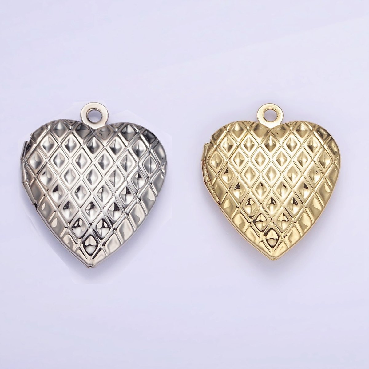 14K Gold Filled Geometric Rhombus Indent Heart Locket Charm in Gold & Silver | D410