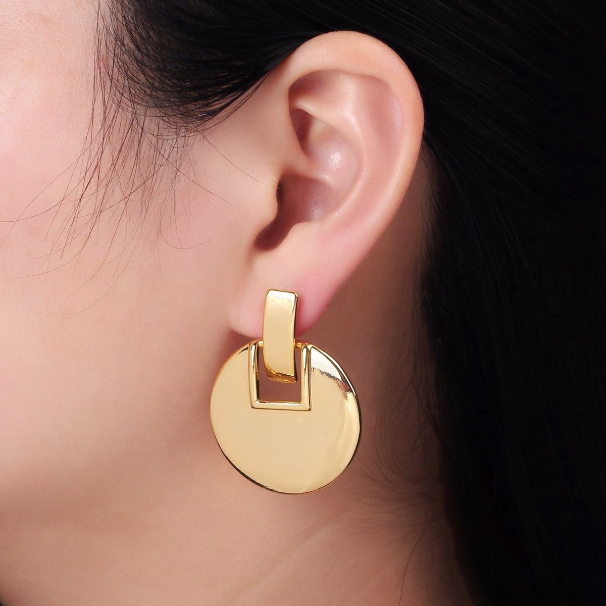 14K Gold Filled Geometric Round Bar Drop Stud Earrings | P462 - DLUXCA